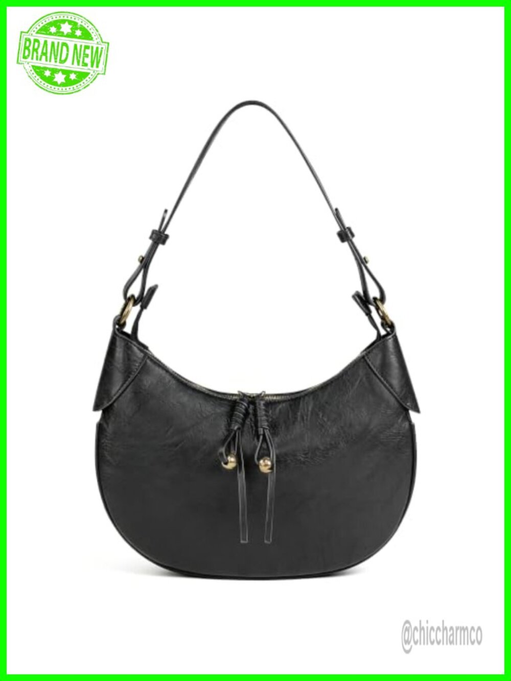 Vegan Leather Hobo Shoulder Bag Adjustable Strap Zipper Crescent Purse